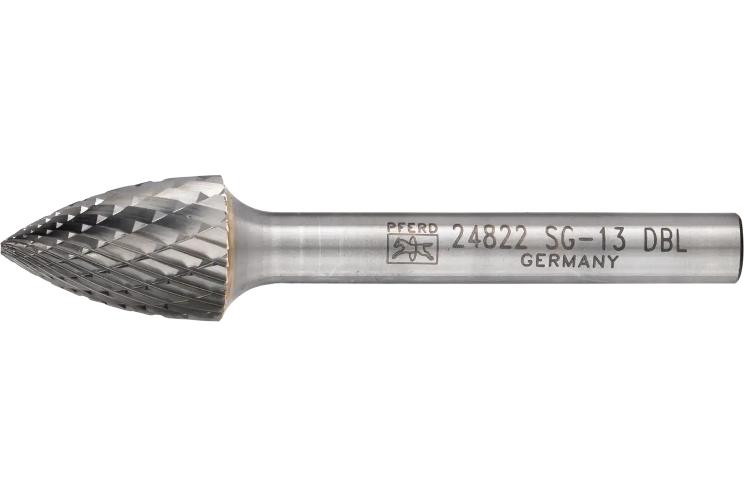 Picture of Pferd Carbide Bur SG-13 Pointed Tree Shape Double Cut 1/2" x 3/4" x 1/4" Shank